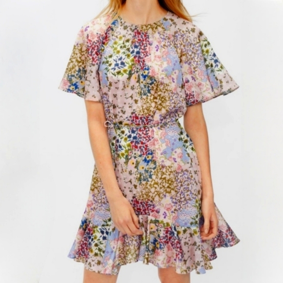 Ted Baker Floral Fluted Hem Dress 2 - Picture 1 of 10